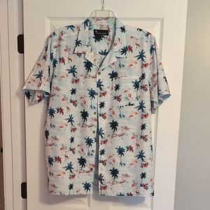 Men's Light Blue Flamingo and Palm Casual Shirt